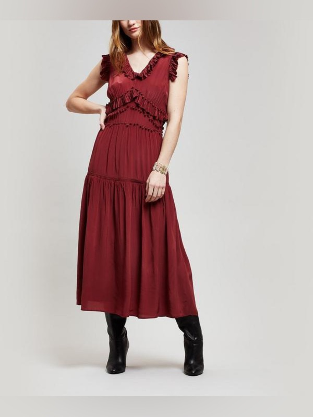 Sea New York Burgundy Red Ruffle Fall Modi Dress Bridesmaid Formal